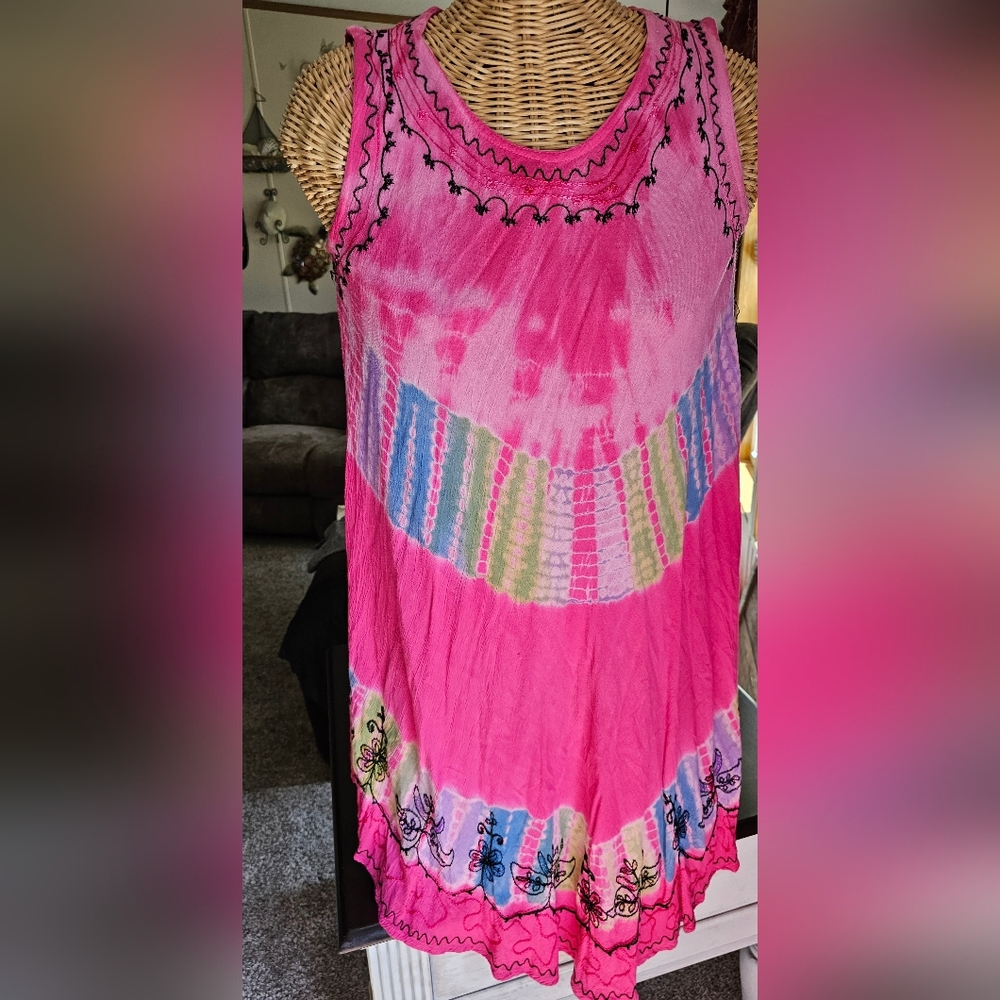 Sundress,  vibrant pink summer dress size is on size fits all